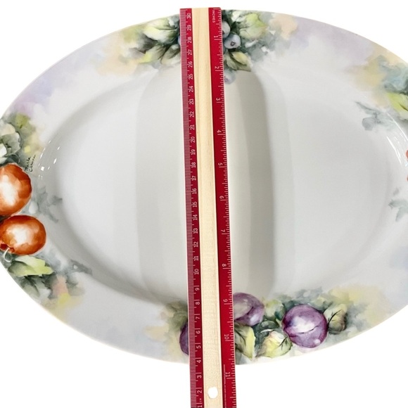 Porcelain Oval Serving Platter Fruit Design Artist Signed HandPainted 14” - Picture 5 of 7
